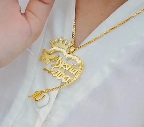 Giftwaly Customized Heart Necklace, Personalized Necklace for Women & Girlfriend, Necklace for Wedding & Birthday Gift, Laser Cutting Necklace
