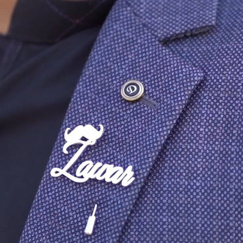 Customize Name Coat Pin With Mustache