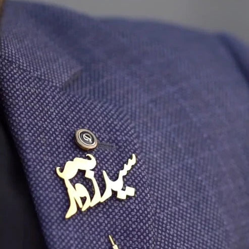 Customize Name Coat Pin With Mustache